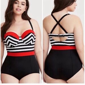 Torrid Color Block One Piece Retro Pin Up One Piece Swimsuit